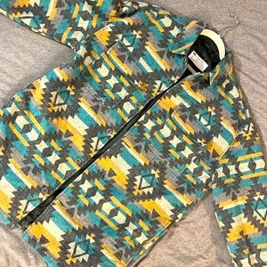Men’s Oversized Shacket in Turquoise/Yellow Aztec Print